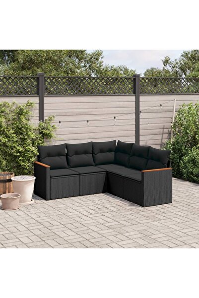 vidaxl طقم أريكة حديقة مكون من 5 قطع مع وسائد، مصنوع من خشب الروطان الصناعي ا...