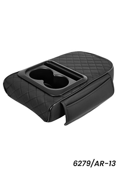 Generic Car Armrest Cushion with Dual Cup Holder and Storage, Memory Foam Pad Model 6279/AR-13 Black