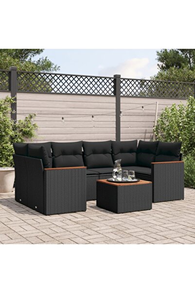 vidaxl طقم أريكة حديقة مكون من 7 قطع مع وسائد، مصنوع من خشب الروطان الصناعي ا...