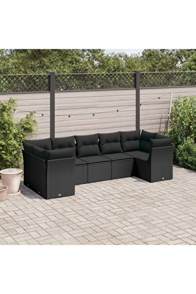 vidaxl طقم أريكة حديقة مكون من 7 قطع مع وسائد، مصنوع من خشب الروطان الصناعي ا...