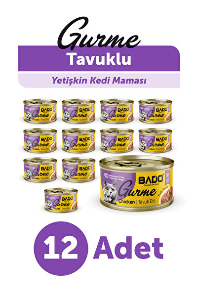 Bado GURME YAŞ YETİŞKİN KEDİ MAMASI TAVUKLU 85 GR 12 ADET