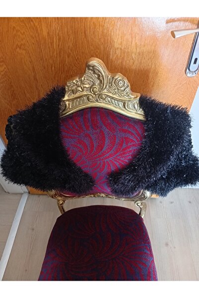 Pervin Ablacım Black Edged Beard-Like Rope with a Hole in the Middle, Hand-Knitted Shawl