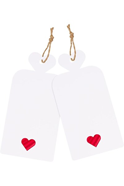 naturevo 100 Adet Kırmızı Kalpli Beyaz Hediye Etiketi 5x8 cm + 20 Metre Jüt İp