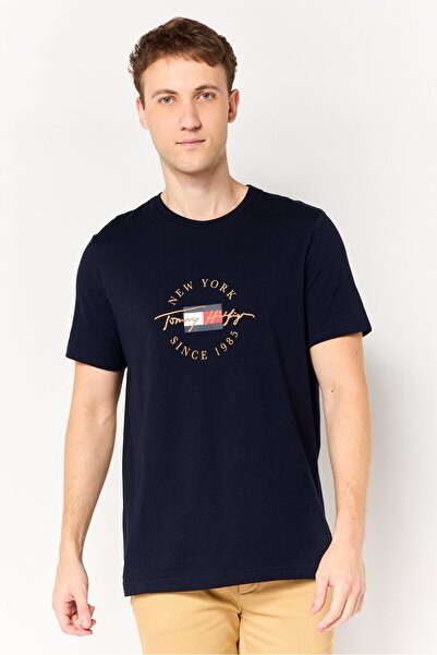 Tommy Hilfiger Men Crew Neck Short Sleeve Brand Logo T-Shirt, Navy