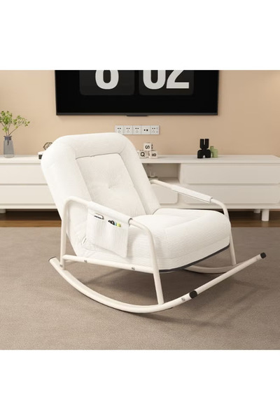 ZUIHAO Upholstered Rocking Chair with Adjustable Footrest Detachable Padded Cushion Reclining Lazy Sofa