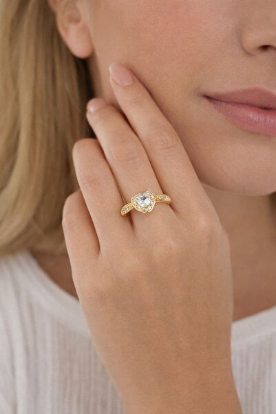 BY YASİN TOPÇU 💍 📏   16 Size Gold Heart Stone Ring ✨ 💛