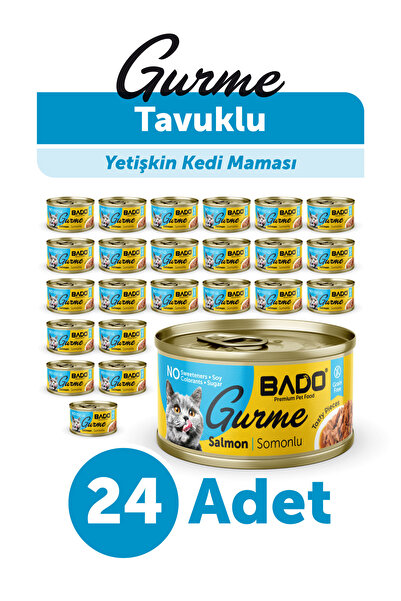 Bado GURME YAŞ YETİŞKİN KEDİ MAMASI SOMONLU 85 GR 24 ADET