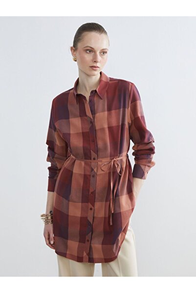 LC Waikiki LCWAIKIKI Classic Beli Kuşaklı Ekose Kadın Gömlek Tunik