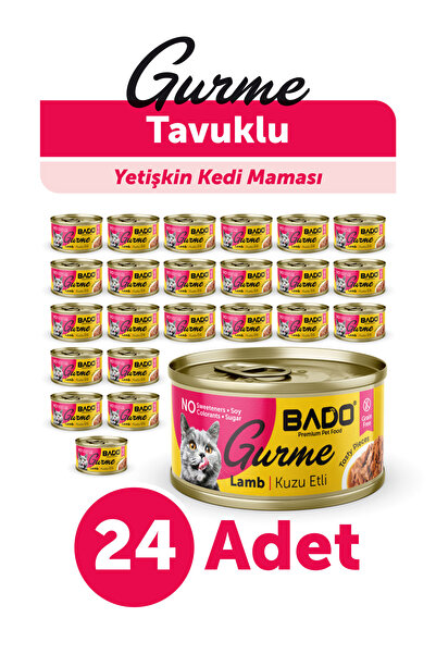 Bado GURME YAŞ YETİŞKİN KEDİ MAMASI KUZU ETLİ 85 GR 24 ADET