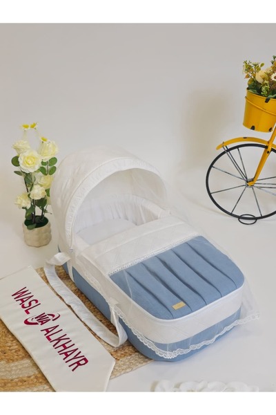 WASL ALKHAIR سرير أطفال متنقل بمقعد مبطن سميك ومواد عالية الجودة .لون ازرق مع...