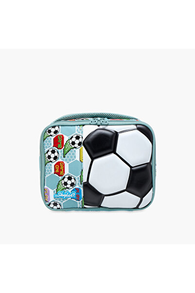 Skylar حقيبة غداء مطبوعة بنمط كرة قدم ثلاثي الأبعاد مع سحاب للإغلاق
