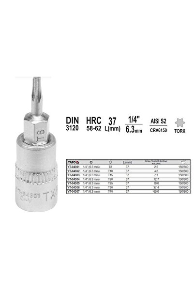 yato TORX KEY 1/4" T20x37mm