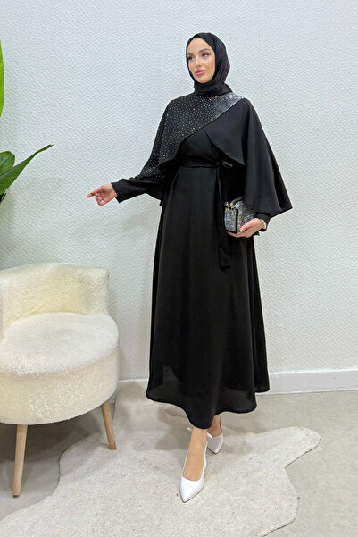 Tesettür Diyarı Βραδινό φόρεμα ισλαμικής ενδυμασίας από ύφασμα κρεπ με λεπτομ...