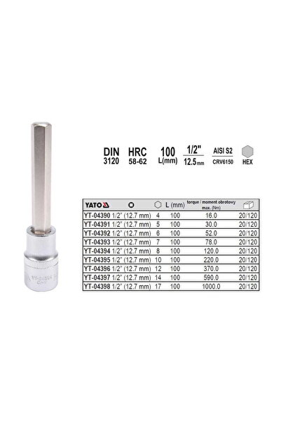 yato HEX KEY 1/2" 6x100mm