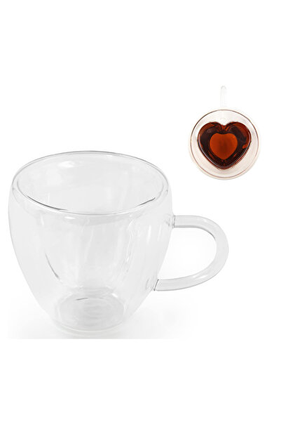 zola Double-walled thermal mug, heart shape, 240ml, borosilicate glass, 10x9.5cm, transparent