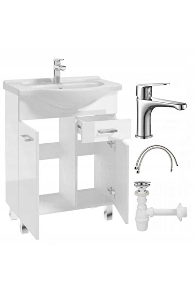 Other Dulap de baie cu lavoar pe picioare 85x55, alb Mea cu baterie cromată alungită