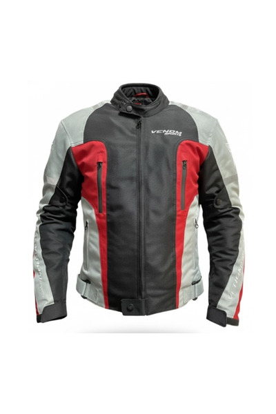 VENOM Air Racing 4 Mevsim Motosiklet Montu Siyah Kırmızı Gri