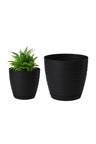 Other Doniczka z podstawką plastikowa czarna 16,7x15,4 cm Sahara