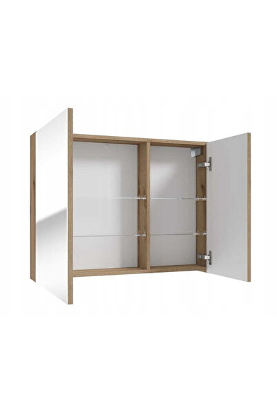 Other Dulap de baie cu oglindă de 80 cm, stejar Evoke și rafturi din sticlă Rietti