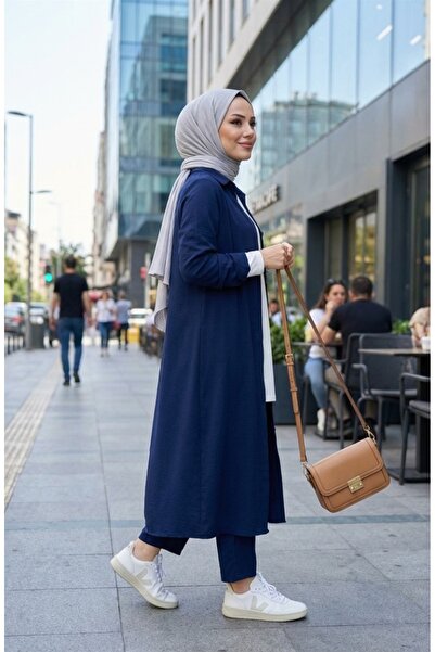 sefamerve طقم بنطلون تونيك من قماش الفسكوز بيلماندو مكون من قطعتين 0340-04 أزرق داكن