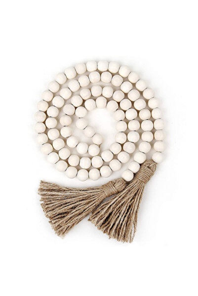 Bukela حبل من القنب بلون الخشب الطبيعي مع خرز وشرابات خشبية (أبيض، 16 مم، 84 ...