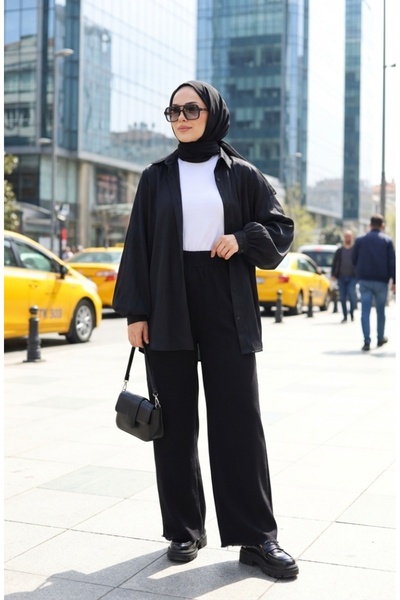 sefamerve Elastic Waist Tassel Detail Jeans 2211-02 Black