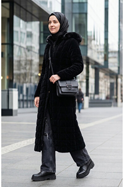 sefamerve Large size Hooded nova coat 6320-01 black