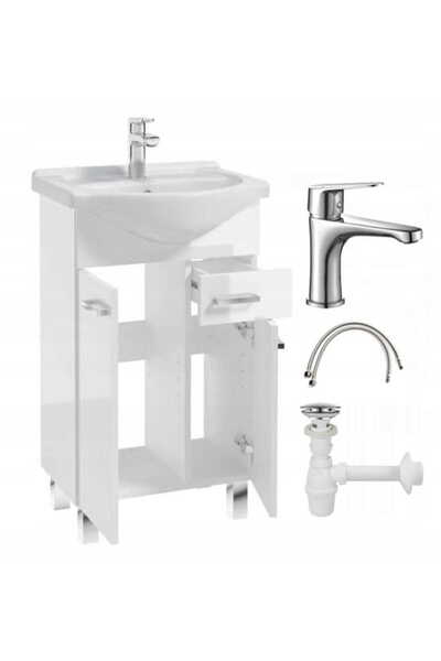 Other Dulap de baie cu lavoar pe picioare 85x50, alb Mea cu baterie cromată alungită