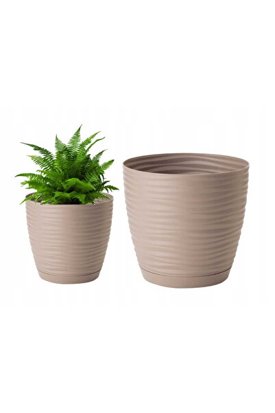 Other Doniczka z podstawką plastikowa beżowa 14,7x13,6cm Sahara