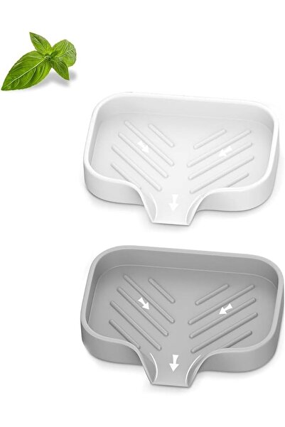 Arabest 2Pcs Silicone Soap Dishes, Self Draining Soap Holders, Soap Saver Tray- Gray & White