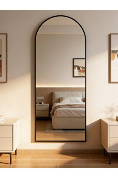 Mtanvxay Modern Black Aluminum Arched Mirror Wall Mounted Full Body Makeup Mirror for Bathroom Dressing Room