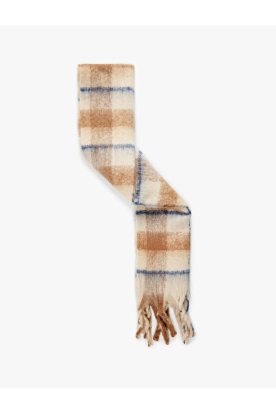 Koton Plaid Patterned Soft Textured Tasseled Long Scarf