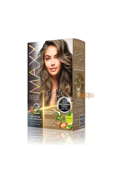 Maxx صبغة شعر دائمة فاخرة مع الكيراتين بزيت الزيتون وزيت الأرغان - 7.1 أشقر رمادي متوسط