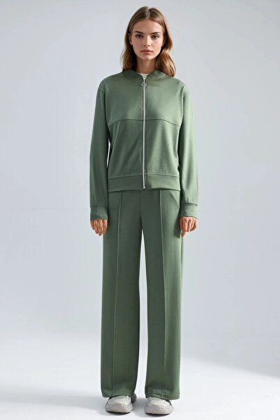 Hiccup Modal Textured Zippered Sweatshirt & Ribbed Pants Set Berşan Collection
