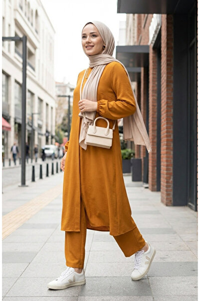 sefamerve Viscose Belmando Fabric Tunic Pants Double Suit 0340-08 Mustard