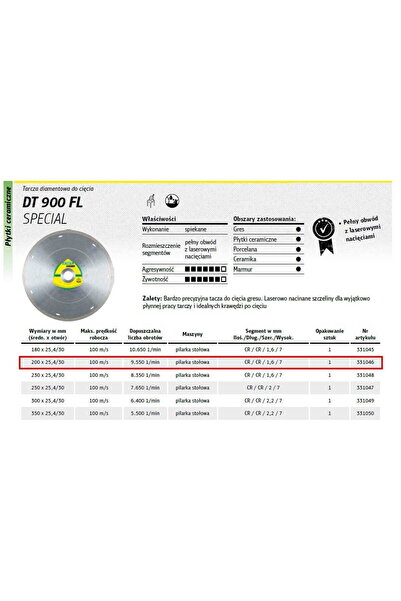 shumee KLINGSPOR FULL DIAMOND DISC 200mm x 1.6mm x 30mm DT900FL SUPRA, GRES, ...