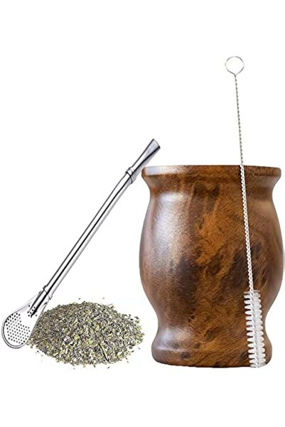 Saharaz كوب شاي يربا ماتي سعة 230 مل، مصنوع من الفولاذ المقاوم للصدأ بجدار مزدوج سهل التنظيف، مع مصاصة بومبيلا