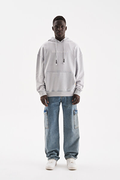 Machinist Men's Washable Cargo Pocket Pack Baggy Fit Jean Trousers Effect Blue