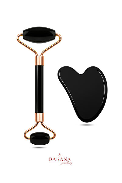 DAKANA JEWELLERY Sertifikalı Oniks Yüz Masaj Taşı Roller ve Gua Sha Set