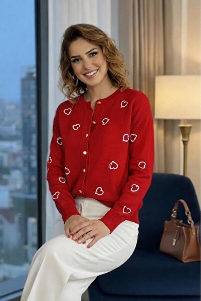 Nevin Kaya Moda Red Heart Cardigan