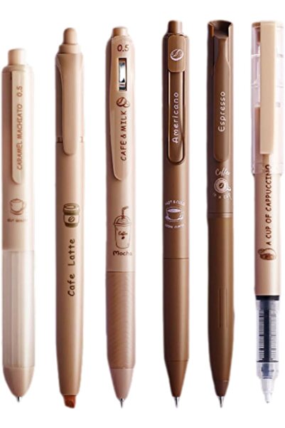 Arabest 5 Pcs Cute Coffee Pen, Gel Ink Retractable Pens and 1Pcs Highlighter 0.5mm Fine Point Black Ink