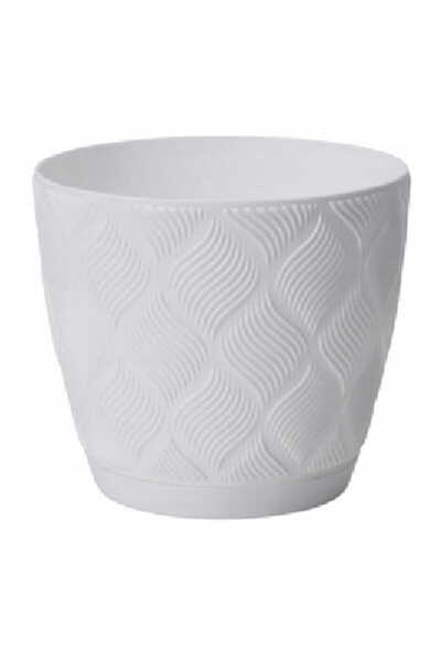 Other Doniczka biała 17,2x19cm klasyczna modna plasticowa z podstawką Flow Petit