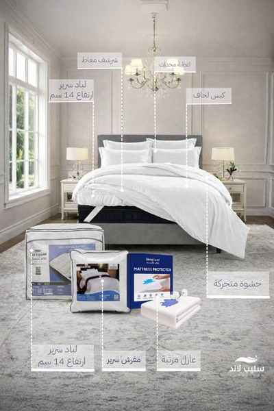SLEEPLAND بكج الراحة الفندقية الأبيض | لباد فندقي 200×200 مع واقي مرتبة ومفرش