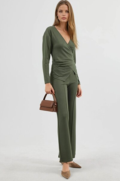 Hiccup Accessory Detailed Blouse & Pants Two-Piece Set Berşan Collection