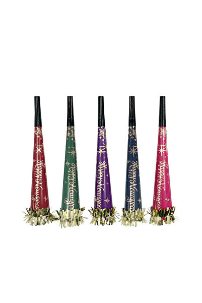 Party Magic أبواق فويل للعام الجديد، 10 بوصات، ألوان متنوعة، 6 قطع/عبوة