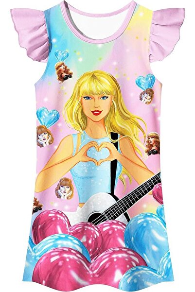 Arabest فستان الأميرة تايلور للبنات بأكمام مكشكشة، وتنورة برقبة دائرية، وطبعة...