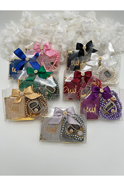 LenaToptan 10 Adet Çanta Görünümlü Kutu İçinde Mini Kuran, İnci Tesbih ve Taş...