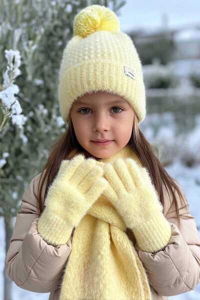 LAGRANZE Premium Winter Children's Beanie Scarf Gloves Set 8-12 Years Old