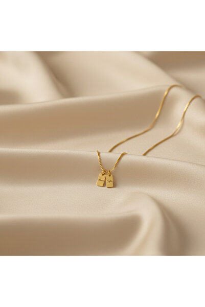 Soleildor 925 ayar Orijinal Gümüş 2 Mini Dikdörtgen İsim Gümüş Kolye