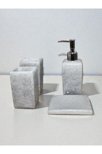 WDA طقم إكسسوارات حمام مكون من 4 قطع – موزع صابون، حامل فرشاة أسنان، كوب، وصحن صابون.